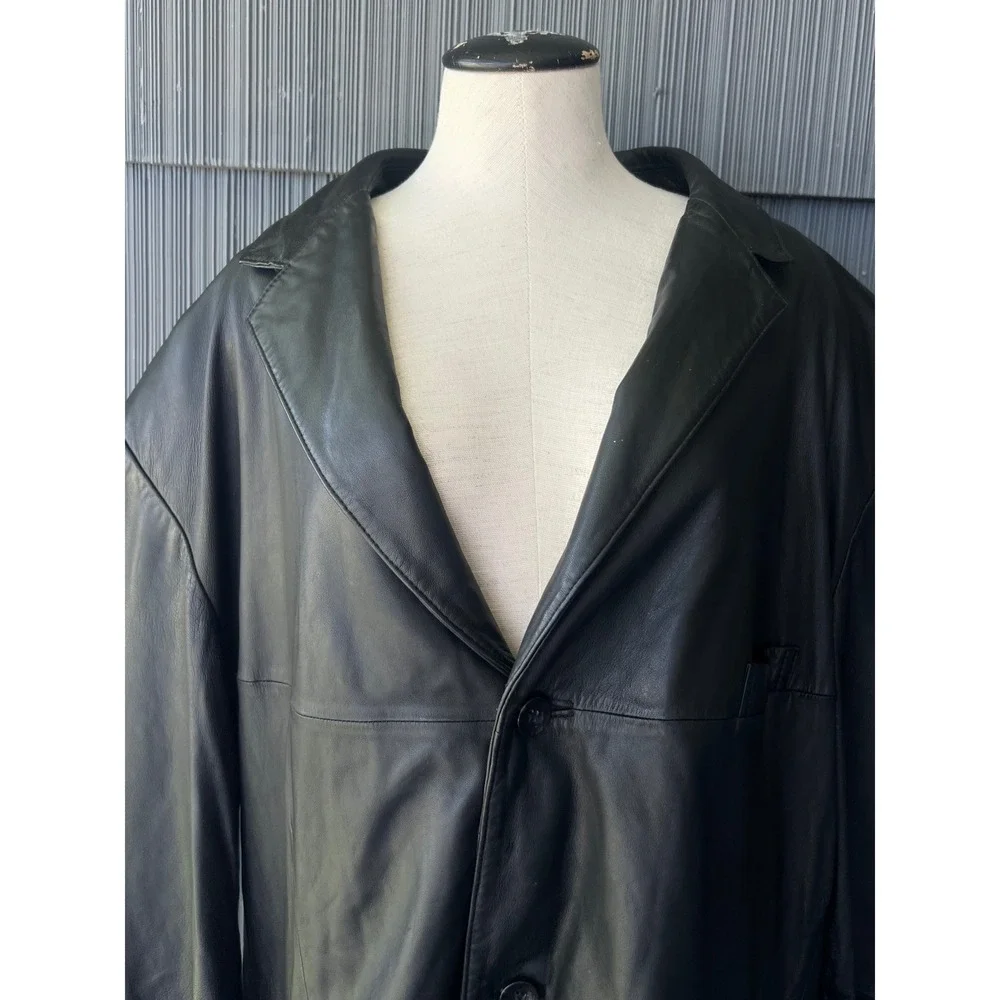 Mens Black Genuine Leather Blazer Two Button Sport Coat Jacket RN 93677